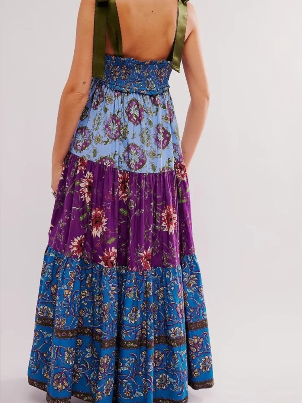 Boho Floral Smocked Sundress - Blue, Purple, Olive